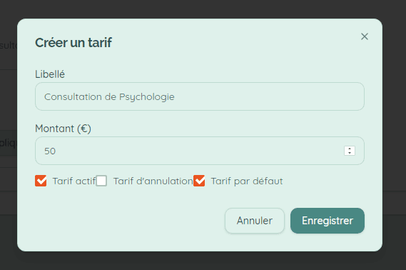 Création des tarifs dans Mercipsy